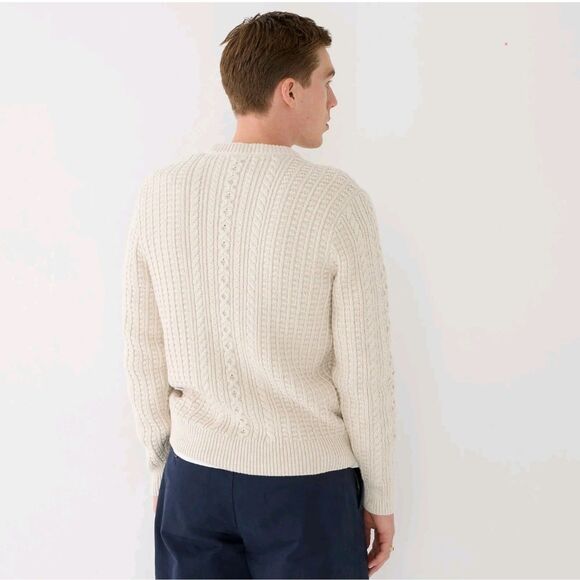 Men's J. Crew Cream Cableknit Fisherman Sweater - Picture 2 of 13